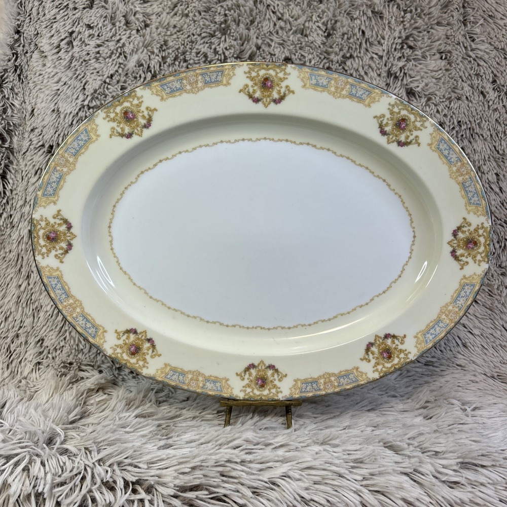 Noritake Grandeur China 16" Serving Platter Oval Floral Large Japan Gold Rim